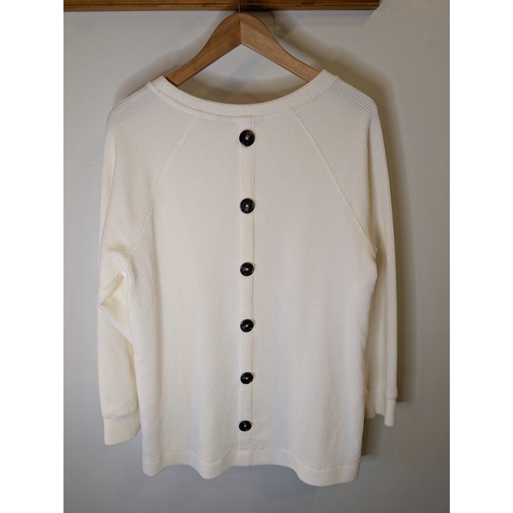 NWT Soft Surroundings Caroline Pullover Ecru Ivory Ribbed Back Button Top PXL